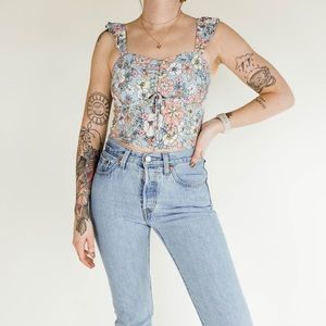 floral tie front keyhole cutout tank